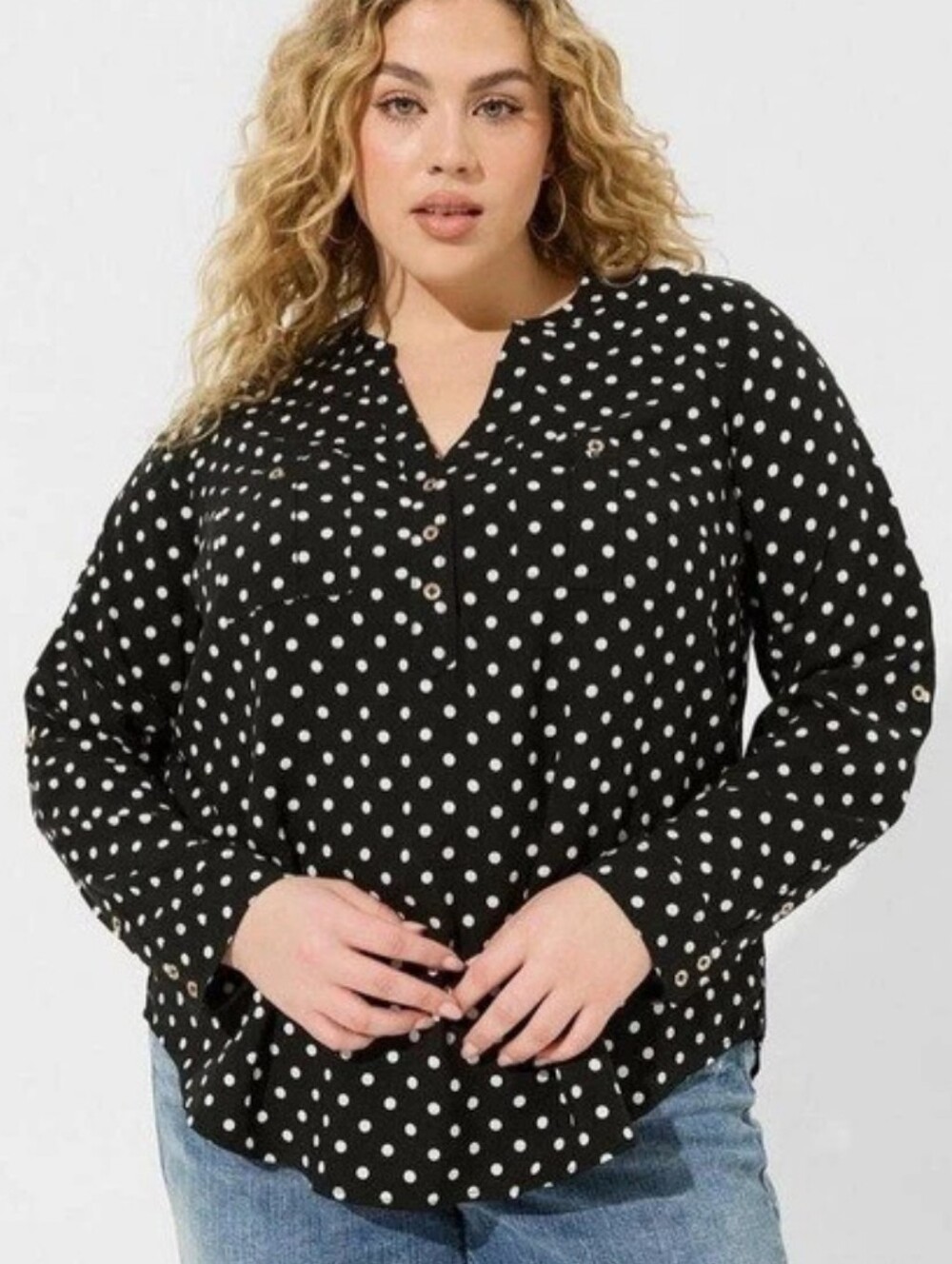 Torrid Harper Challis Polka Dot Long Sleeve Top, Sz 4X